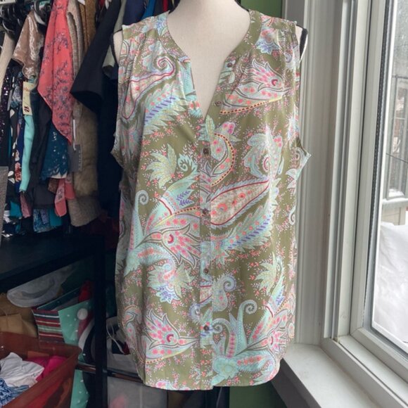 Women's American Eagle Top XL Green Multicolor Sleeveless Blouse - Picture 3 of 4